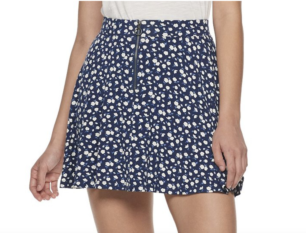 SO Kohls EC Zip Front Mini Skater Skirt Women's Junior Size 2XL Unlined Flowy